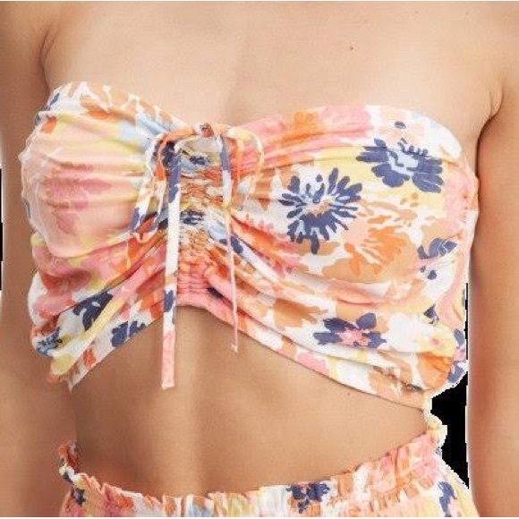 NWT Roxy Island Hops Floral Halter Tie Slouchy Tube Crop Top Boho Hippie XS - Picture 3 of 8